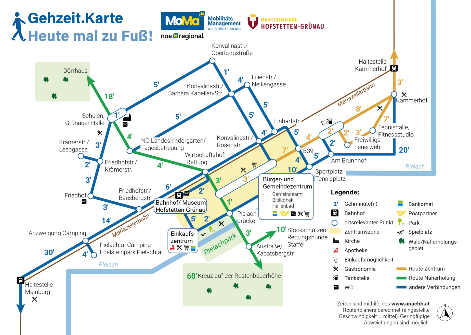 Gehzeit.Karte der Marktgemeinde Hofstetten-Grünau