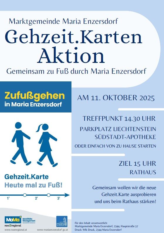 Flyer mit Informationen zur Gehzeit.Karten Aktion in Maria Enzersdorf